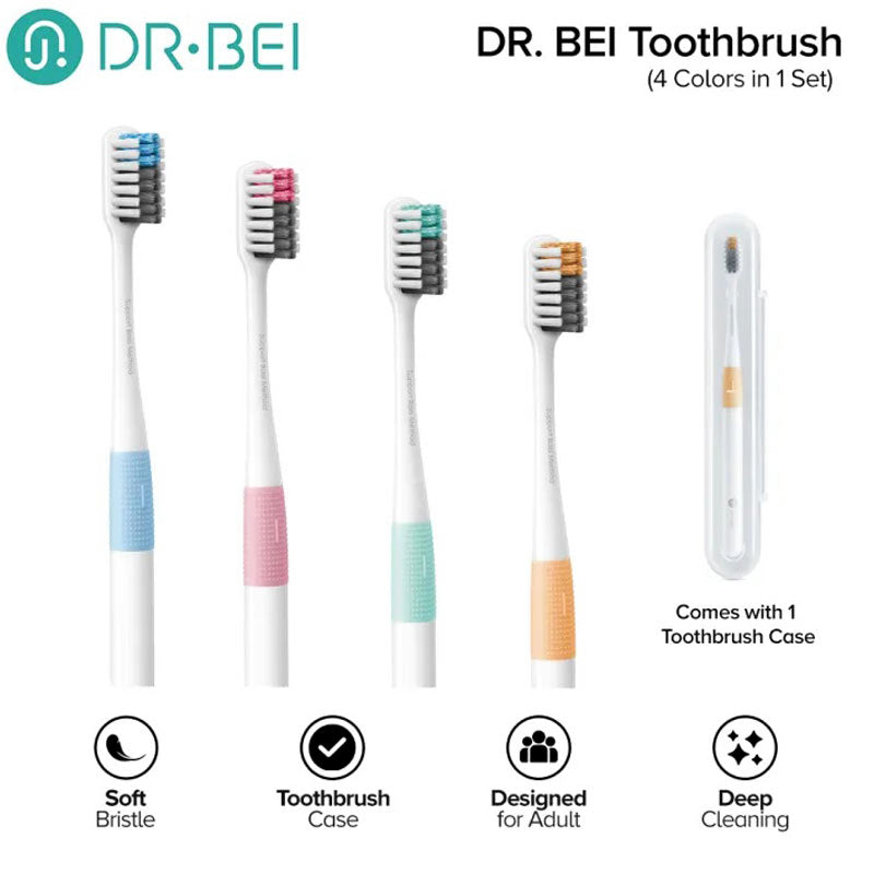 Dr.Bei Bass Toothbrush 4 Pack (4 Colors)